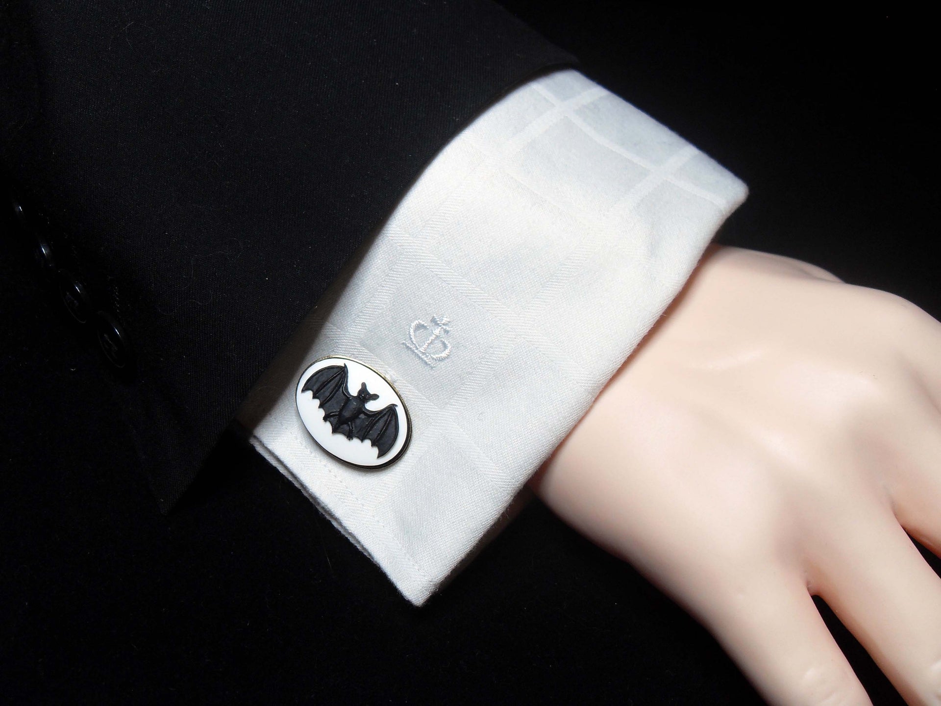 Spooky Gothic Halloween bat cameo cufflinks