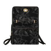 BLACK CROSSBODY FLAP BAG (Ravens/Blossoms print)