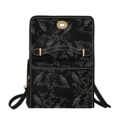 BLACK CROSSBODY FLAP BAG (Ravens/Blossoms print)