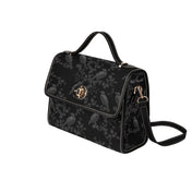 BLACK CROSSBODY FLAP BAG (Ravens/Blossoms print)