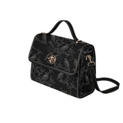 BLACK CROSSBODY FLAP BAG (Ravens/Blossoms print)