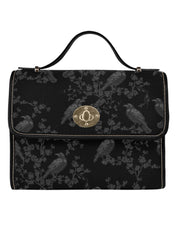 BLACK CROSSBODY FLAP BAG (Ravens/Blossoms print)