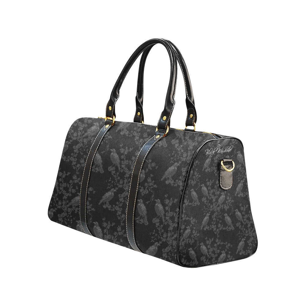 BLACK HOLDALL BAG (Ravens & Blossoms print)