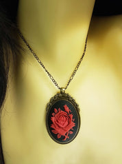 LARGE ROSE CAMEO NECKLACE | THEBLACKWARDROBE.COM.