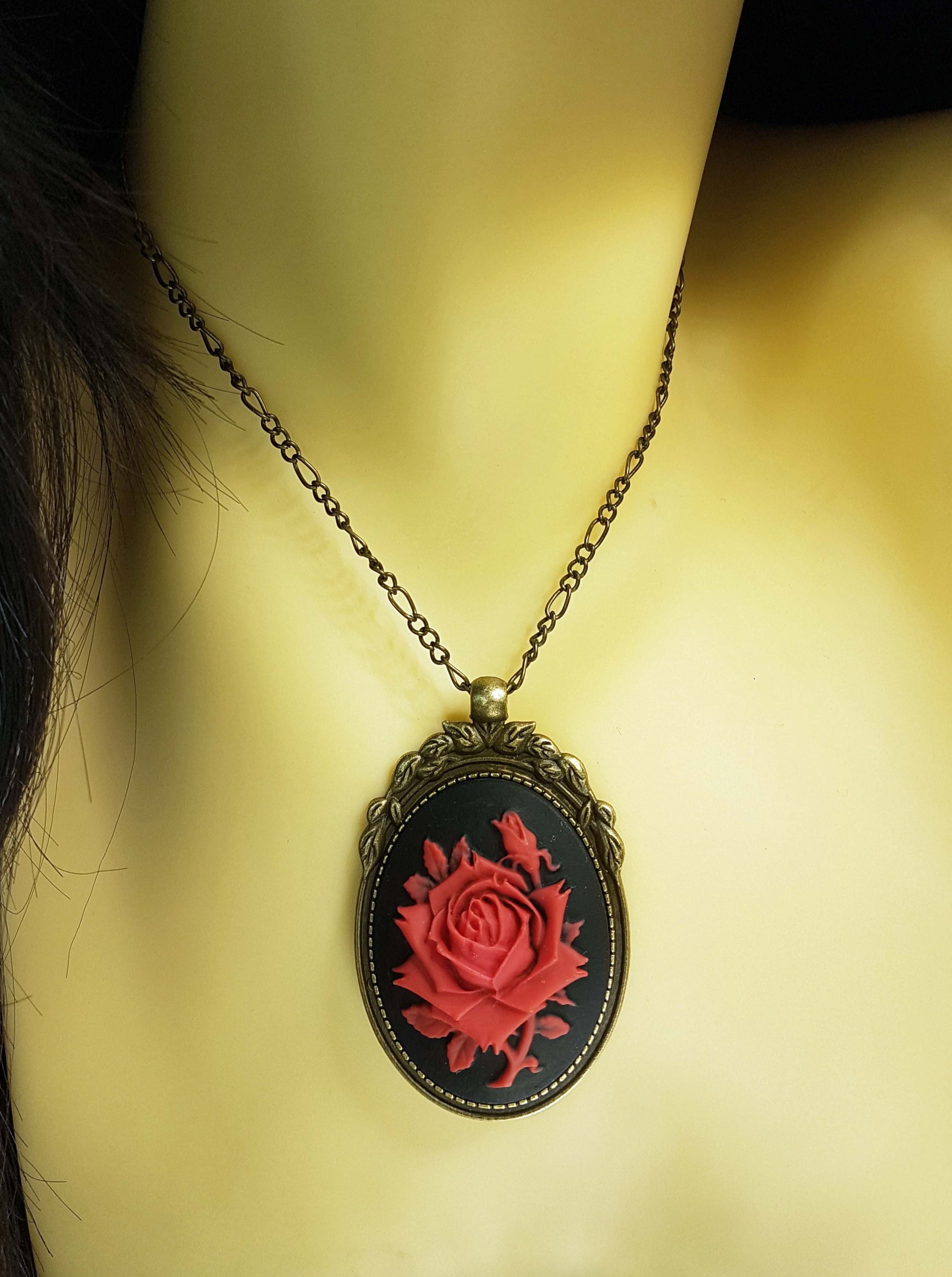 LARGE ROSE CAMEO NECKLACE | THEBLACKWARDROBE.COM.