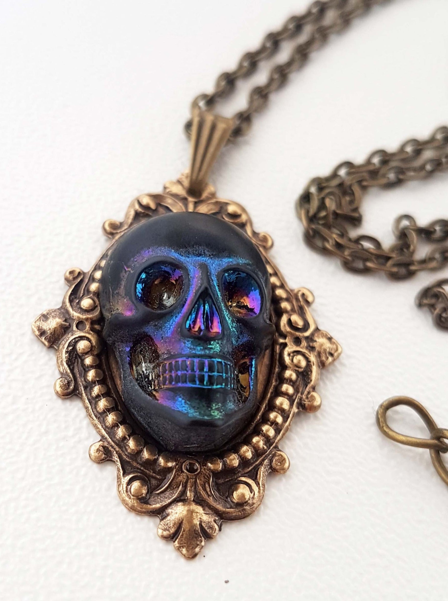 GOTHIC ORNATE RAINBOW SKULL NECKLACE | THEBLACKWARDROBE.COM.