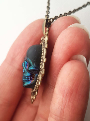 GOTHIC ORNATE RAINBOW SKULL NECKLACE | THEBLACKWARDROBE.COM.