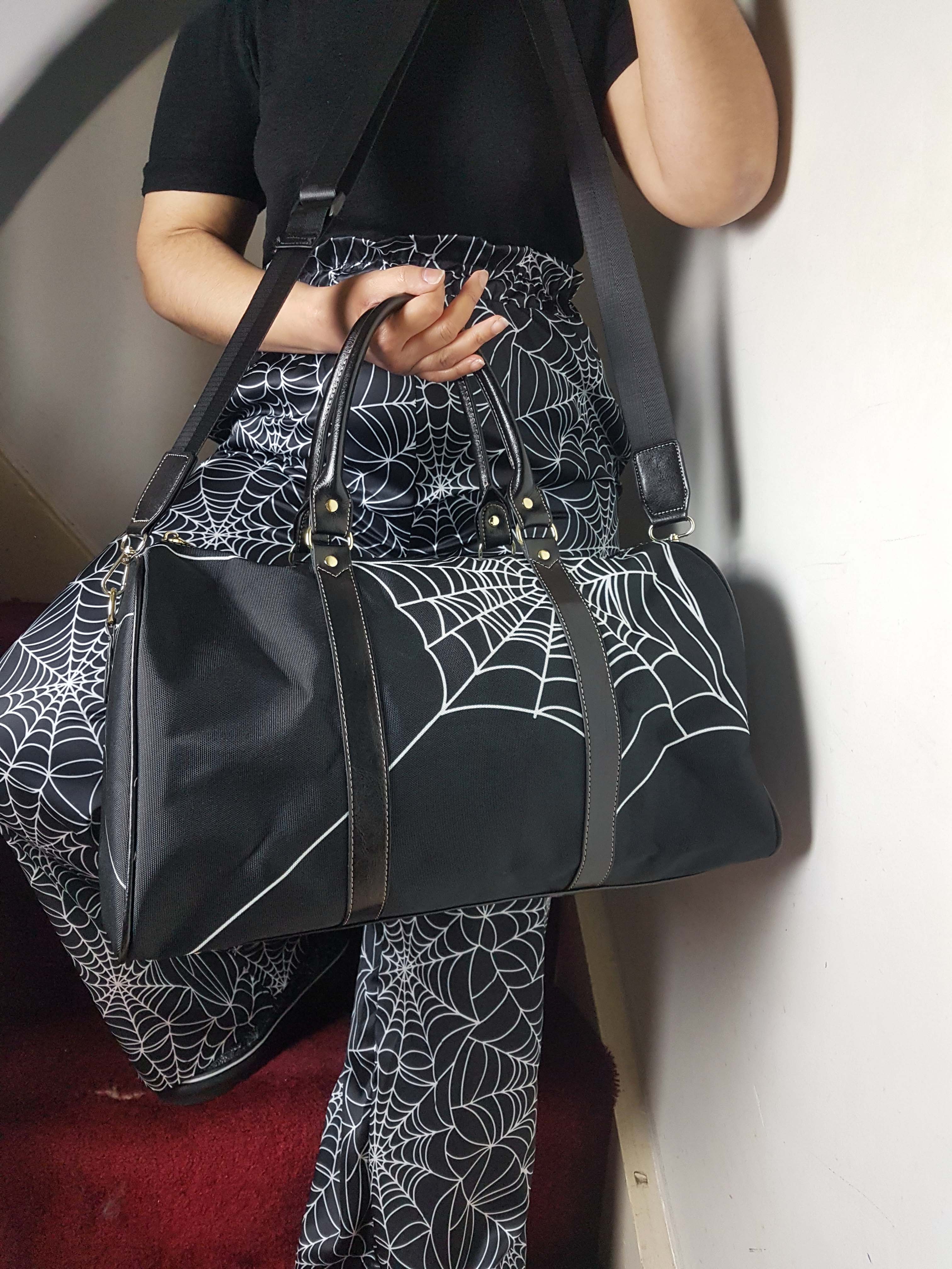 BLACK HOLDALL DUFFLE BAG (spiderweb print)