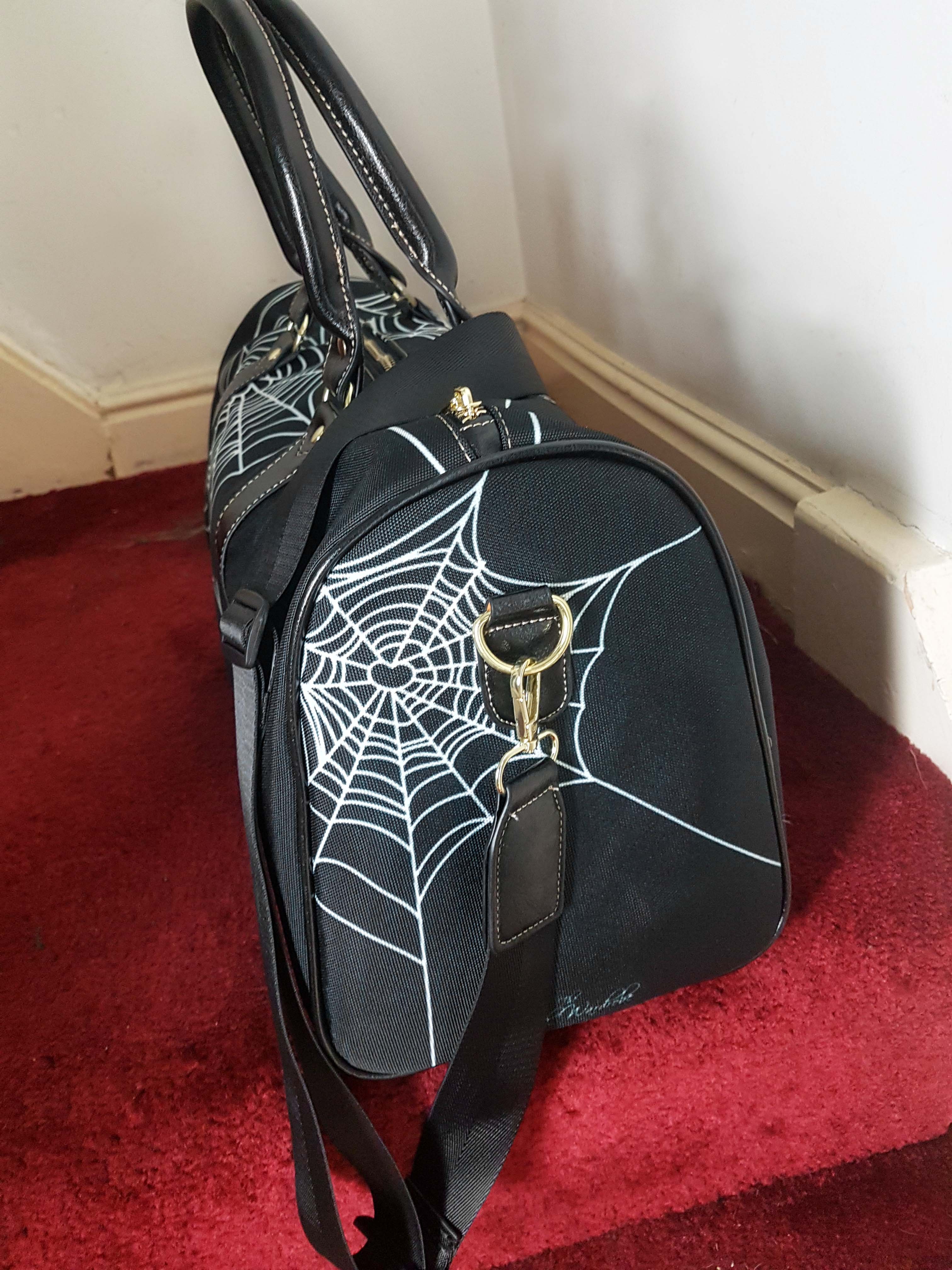 BLACK HOLDALL DUFFLE BAG (spiderweb print)