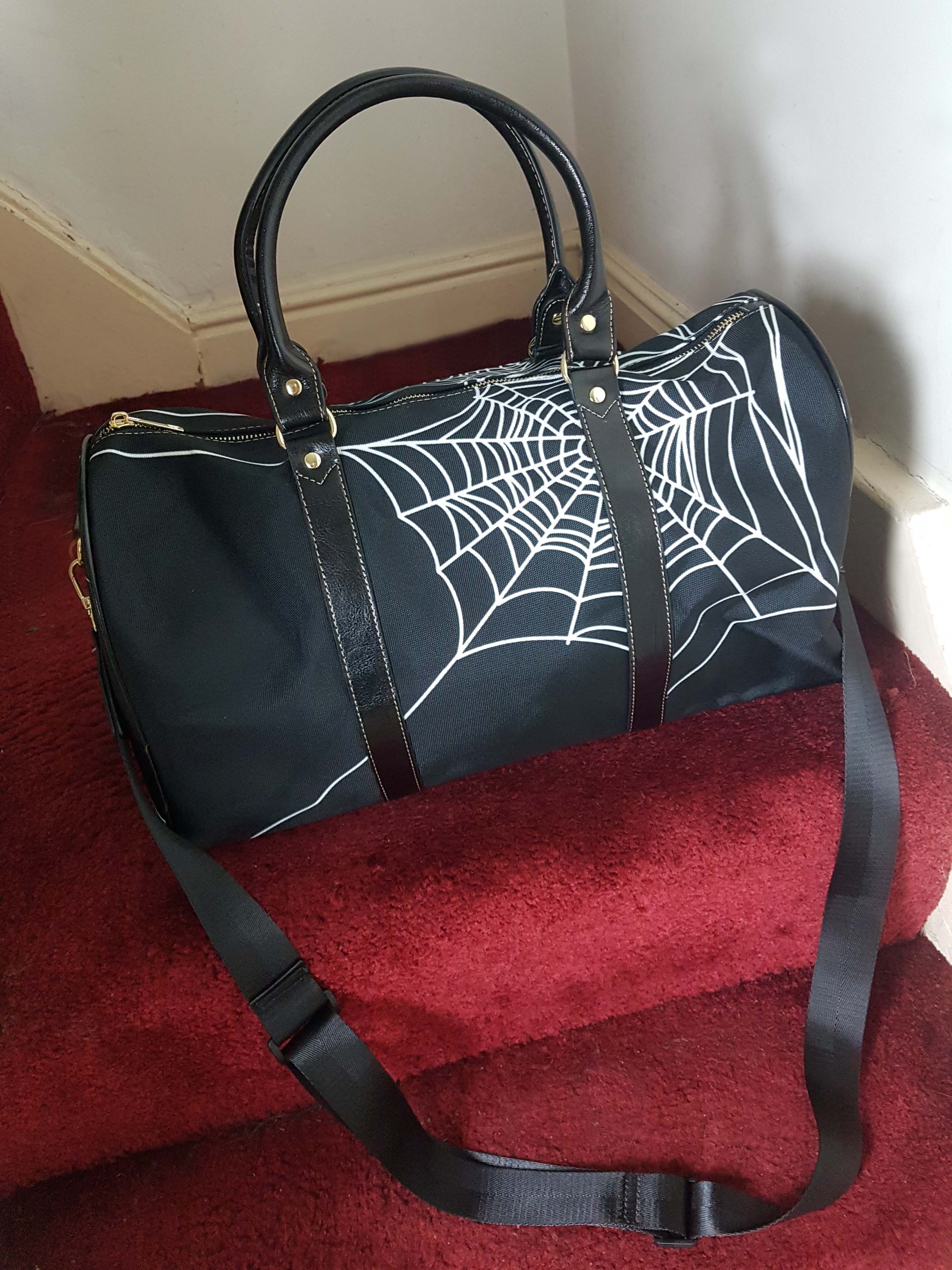BLACK HOLDALL DUFFLE BAG (spiderweb print)