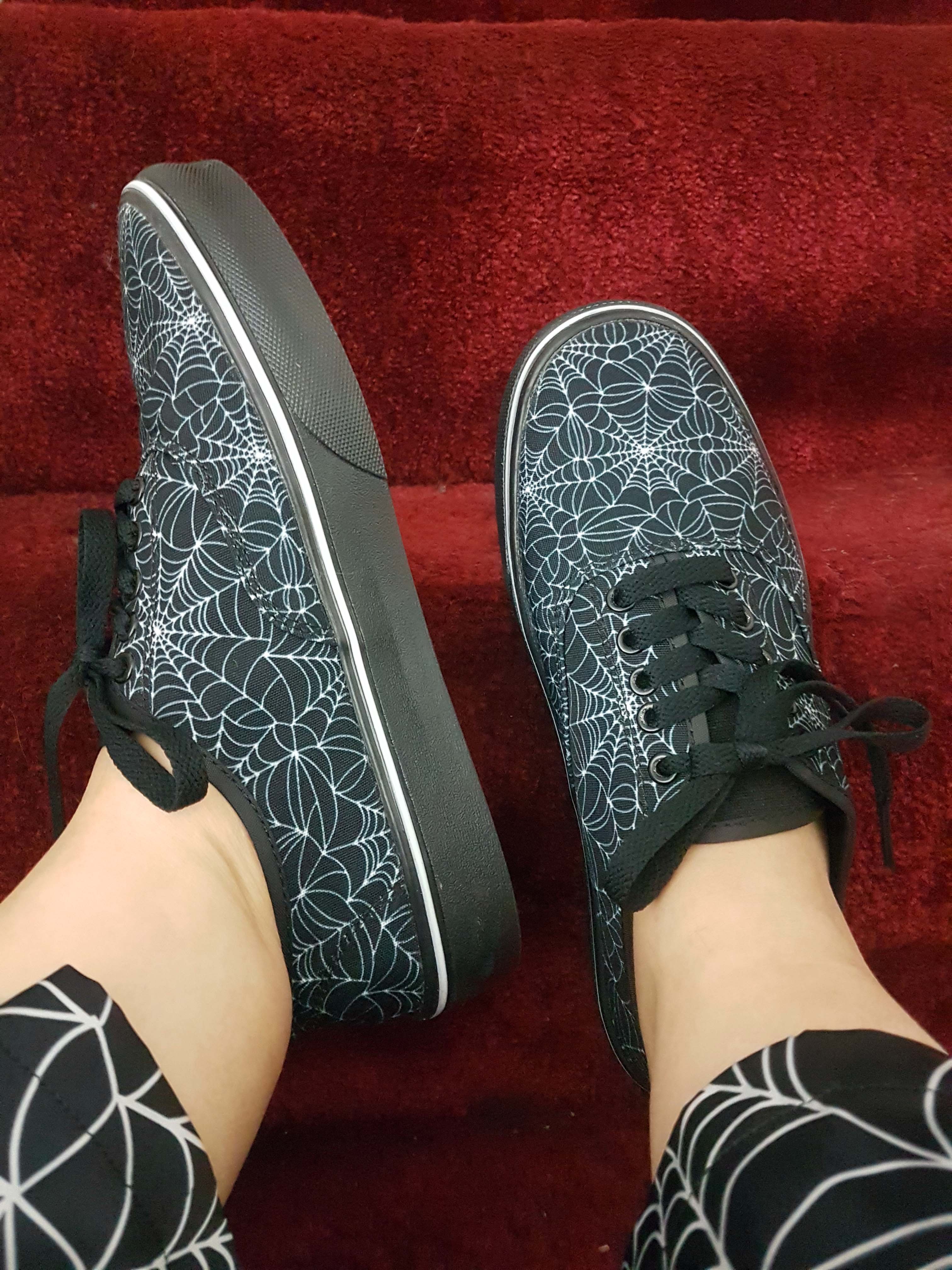 BLACK CANVAS CASUAL SHOES (spiderweb print)