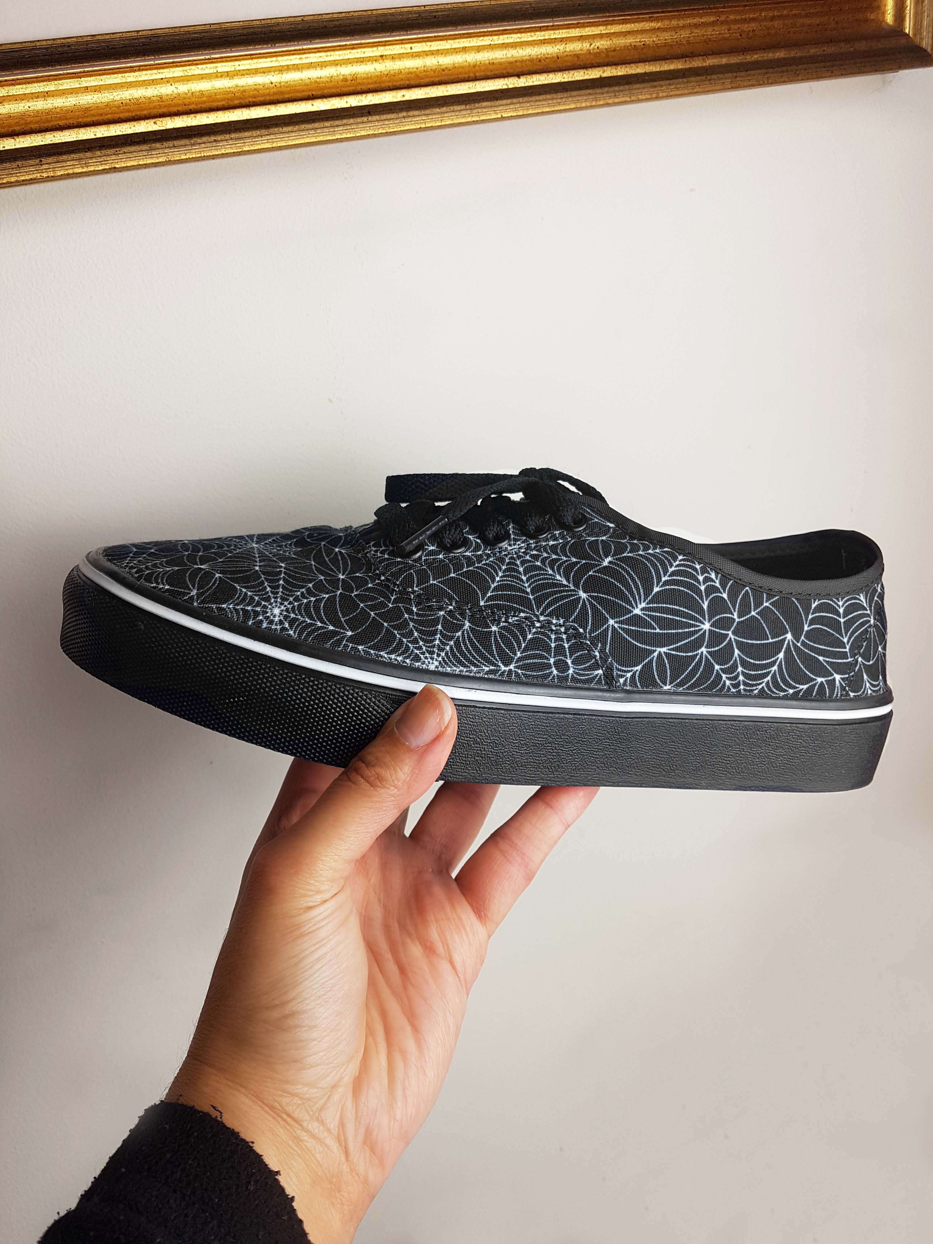 BLACK CANVAS CASUAL SHOES (spiderweb print)