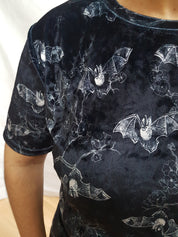 VELVET T-SHIRT (Midnight Bats & Blossoms print)