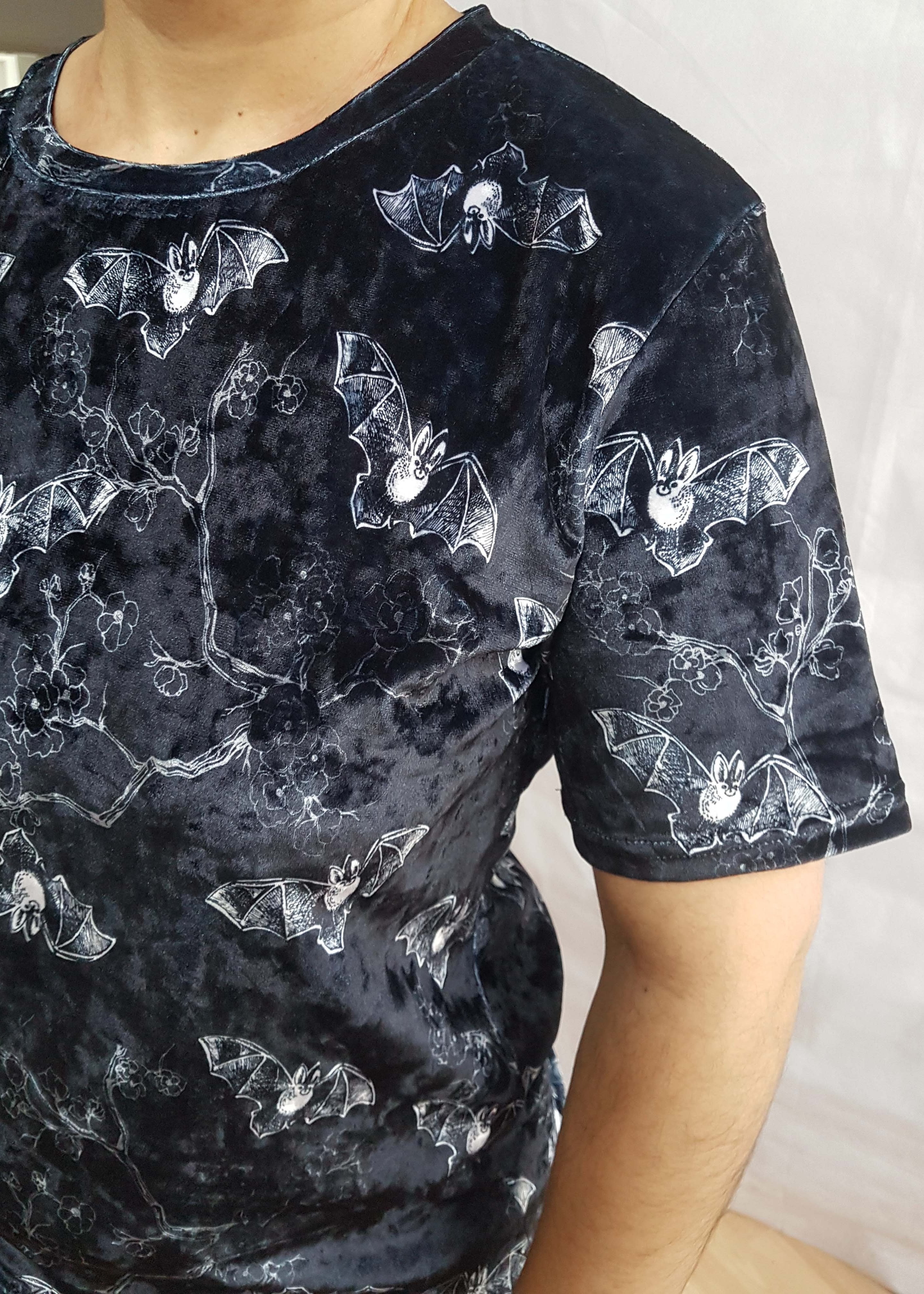 VELVET T-SHIRT (Midnight Bats & Blossoms print)