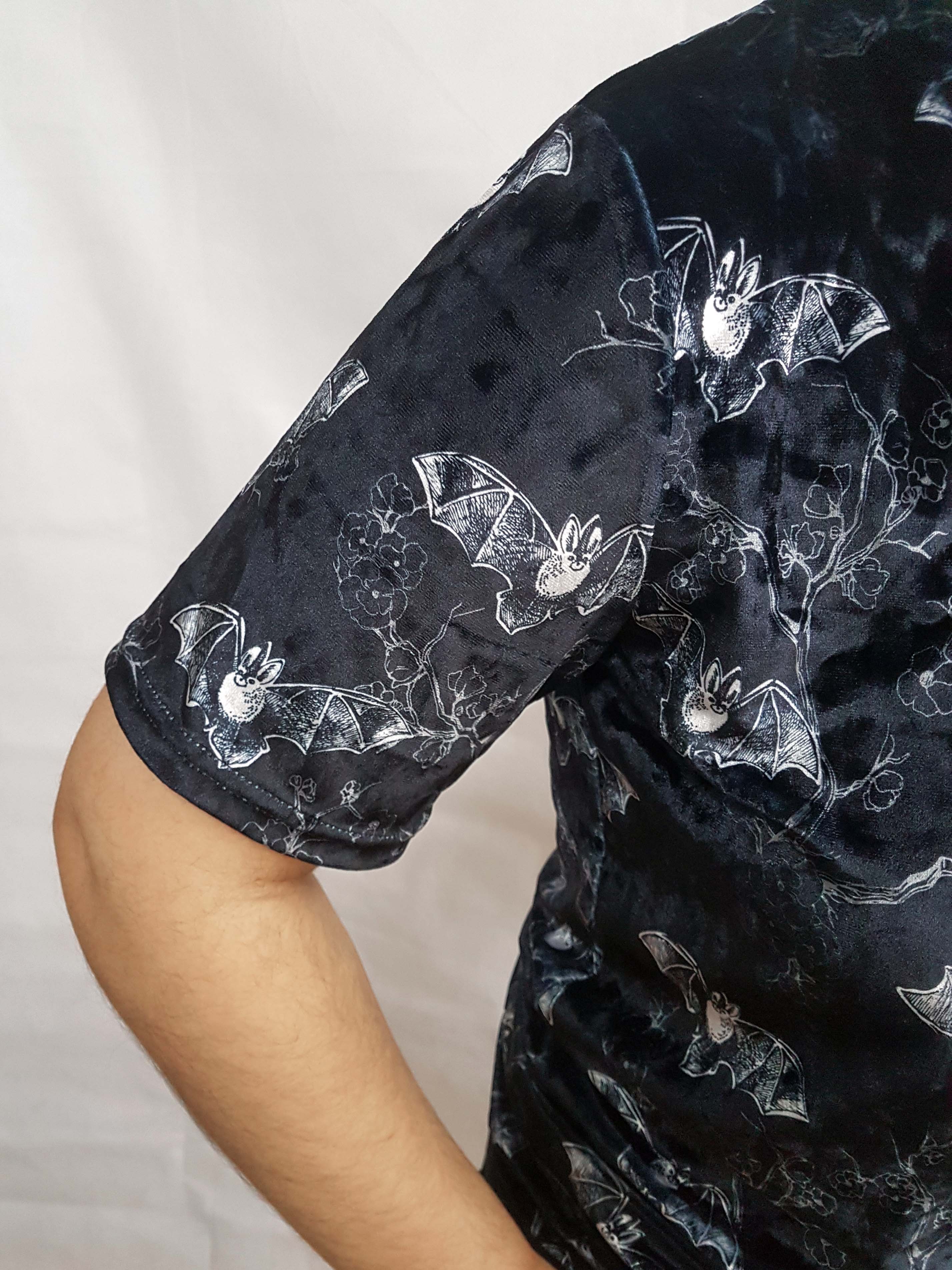 VELVET T-SHIRT (Midnight Bats & Blossoms print)