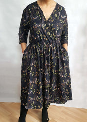 WRAP-FRONT MIDI DRESS (Autumn Flying Bats print)