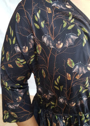 WRAP-FRONT MIDI DRESS (Autumn Flying Bats print)