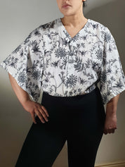 V-NECK SHIRT WITH FLOATY SLEEVES (Botanical Bats print)