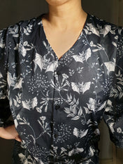 V-NECK SHIRT WITH FLOATY SLEEVES (Botanical Bats print)
