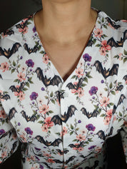 V-NECK SHIRT WITH FLOATY SLEEVES (Spring Flying Bats print)
