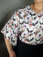 V-NECK SHIRT WITH FLOATY SLEEVES (Spring Flying Bats print)