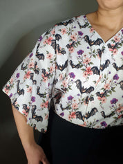 V-NECK SHIRT WITH FLOATY SLEEVES (Spring Flying Bats print)