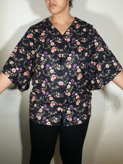 V-NECK SHIRT WITH FLOATY SLEEVES (Spring Flying Bats print)