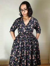 WRAP-FRONT MIDI DRESS (Spring Flying Bats print)