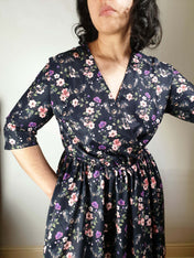 WRAP-FRONT MIDI DRESS (Spring Flying Bats print)