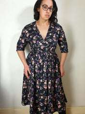 WRAP-FRONT MIDI DRESS (Spring Flying Bats print)