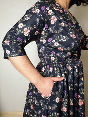 WRAP-FRONT MIDI DRESS (Spring Flying Bats print)