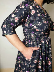 WRAP-FRONT MIDI DRESS (Spring Flying Bats print)