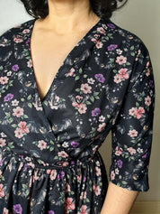 WRAP-FRONT MIDI DRESS (Spring Flying Bats print)