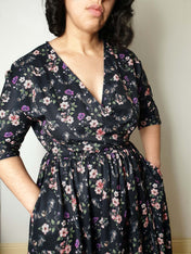 WRAP-FRONT MIDI DRESS (Spring Flying Bats print)
