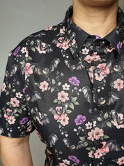 SHORT-SLEEVE COLLARED SHIRT (Spring Flying Bats print)