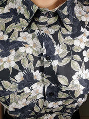 SHORT-SLEEVE COLLARED SHIRT (Spring Flying Ravens print)