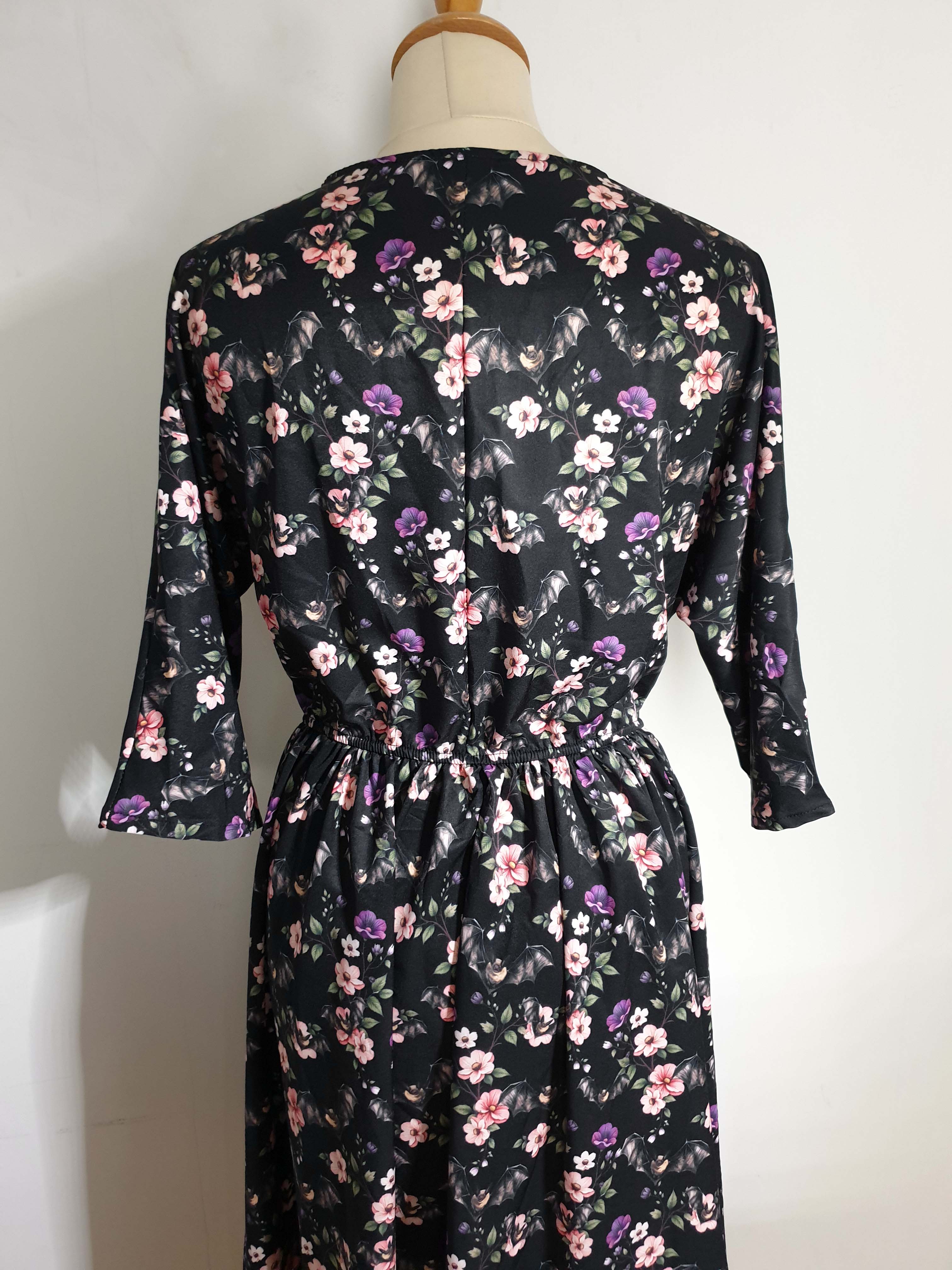 WRAP-FRONT MIDI DRESS (Spring Flying Bats print)