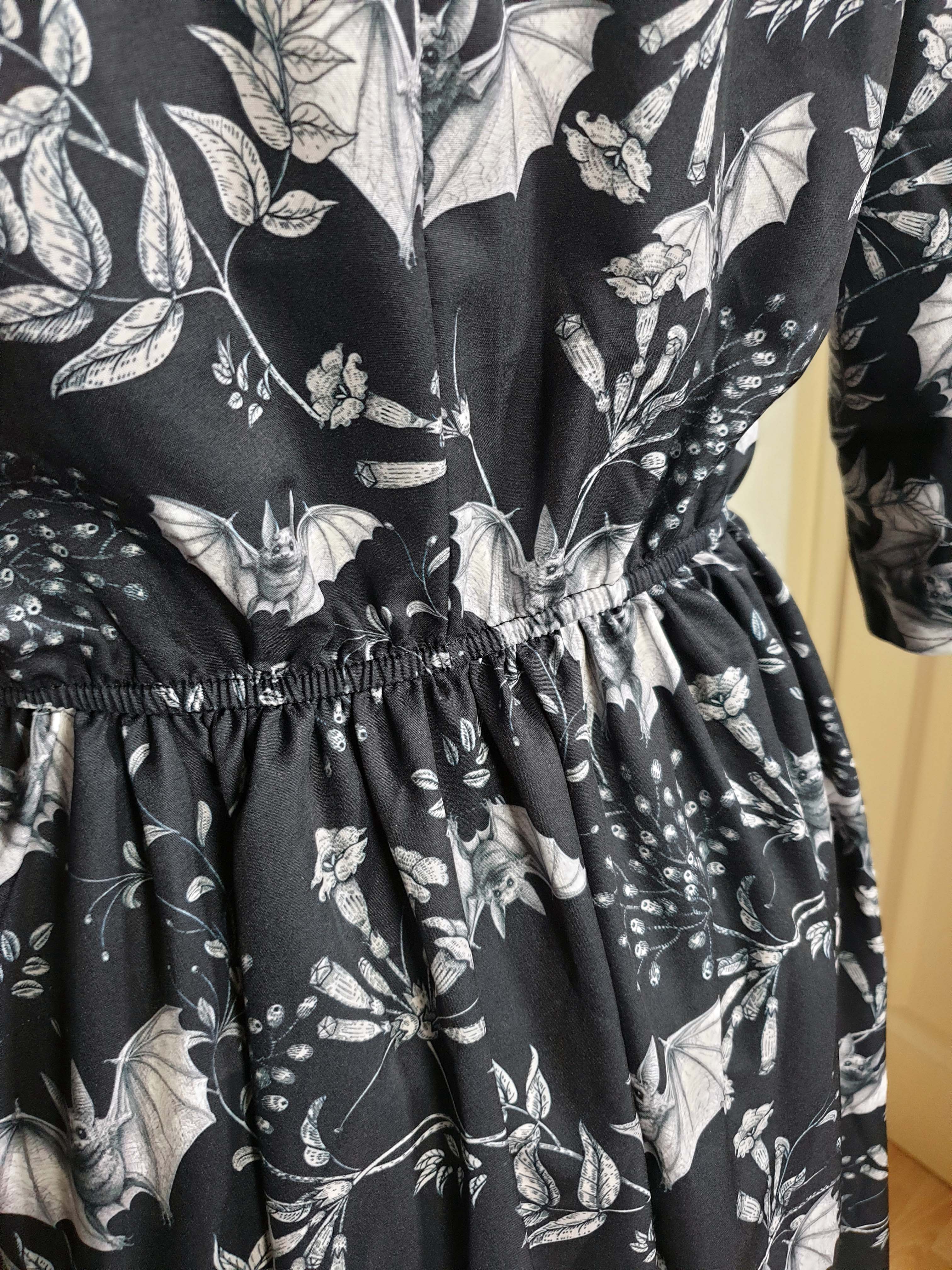 WRAP-FRONT MIDI DRESS (Botanical Bats print)