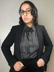 SHORT-SLEEVE COLLARED SHIRT (Baroque Skull Stripes print)