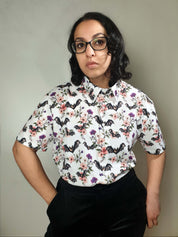 SHORT-SLEEVE COLLARED SHIRT (Spring Flying Bats print)