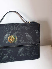 BLACK CROSSBODY FLAP BAG (Ravens/Blossoms print)