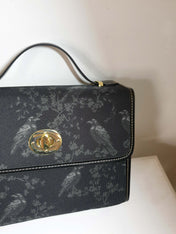 BLACK CROSSBODY FLAP BAG (Ravens/Blossoms print)
