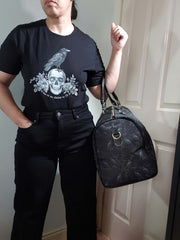 BLACK HOLDALL BAG (Ravens & Blossoms print)