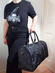 BLACK HOLDALL BAG (Ravens & Blossoms print)