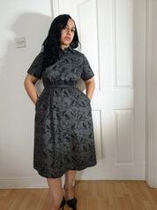 MIDI SHIRTDRESS (Grey Ravens & Blossoms print)
