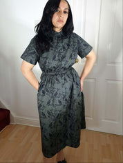 MIDI SHIRTDRESS (Grey Ravens & Blossoms print)