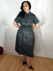 MIDI SHIRTDRESS (Grey Ravens & Blossoms print)