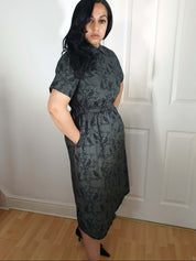 MIDI SHIRTDRESS (Grey Ravens & Blossoms print)