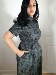 MIDI SHIRTDRESS (Grey Ravens & Blossoms print)