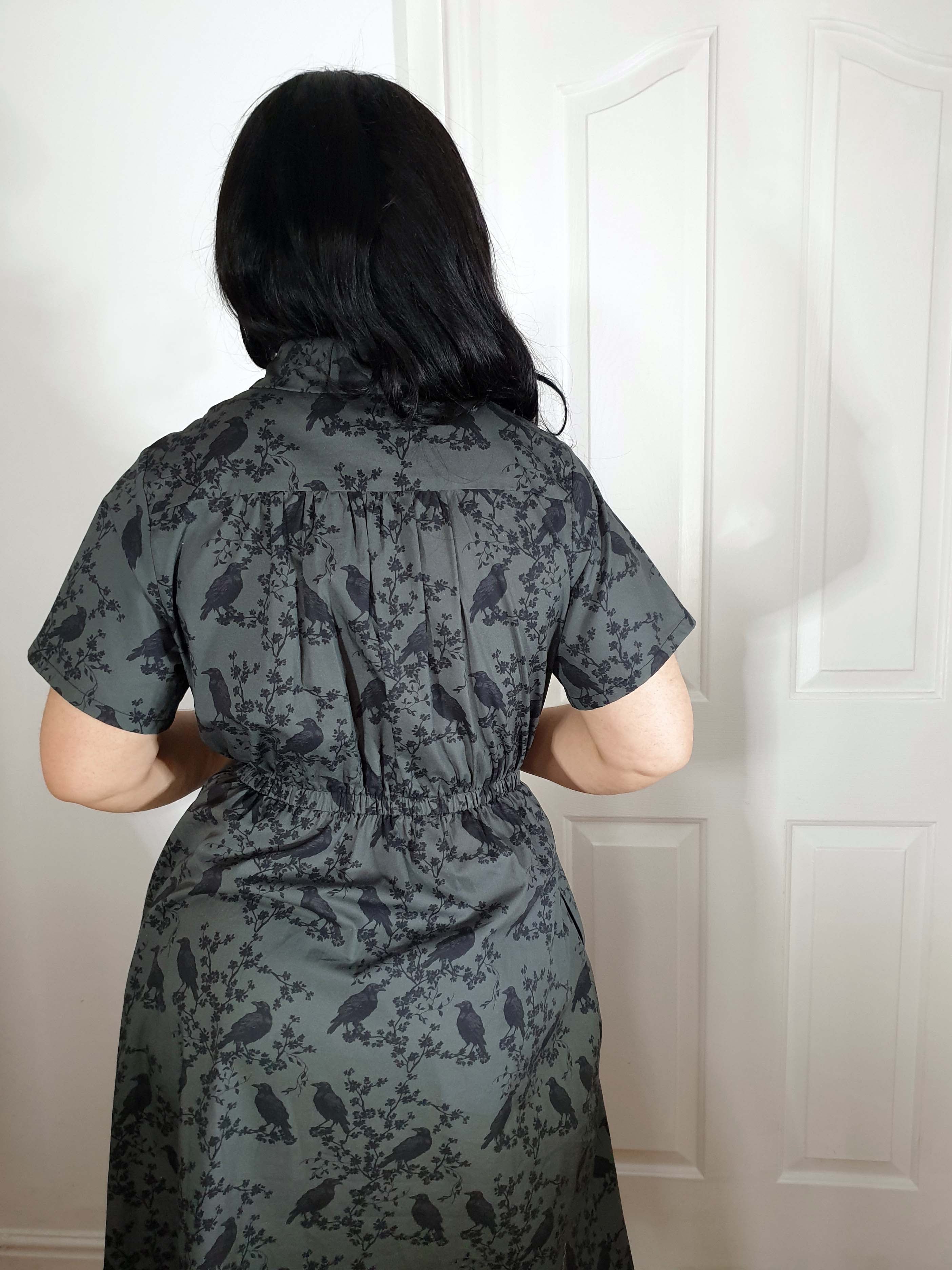 MIDI SHIRTDRESS (Grey Ravens & Blossoms print)